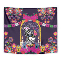 Mexico Day Of The Dead Tapestry Cat Skeleton Dia De Los Meowtos - Wonder Print Shop