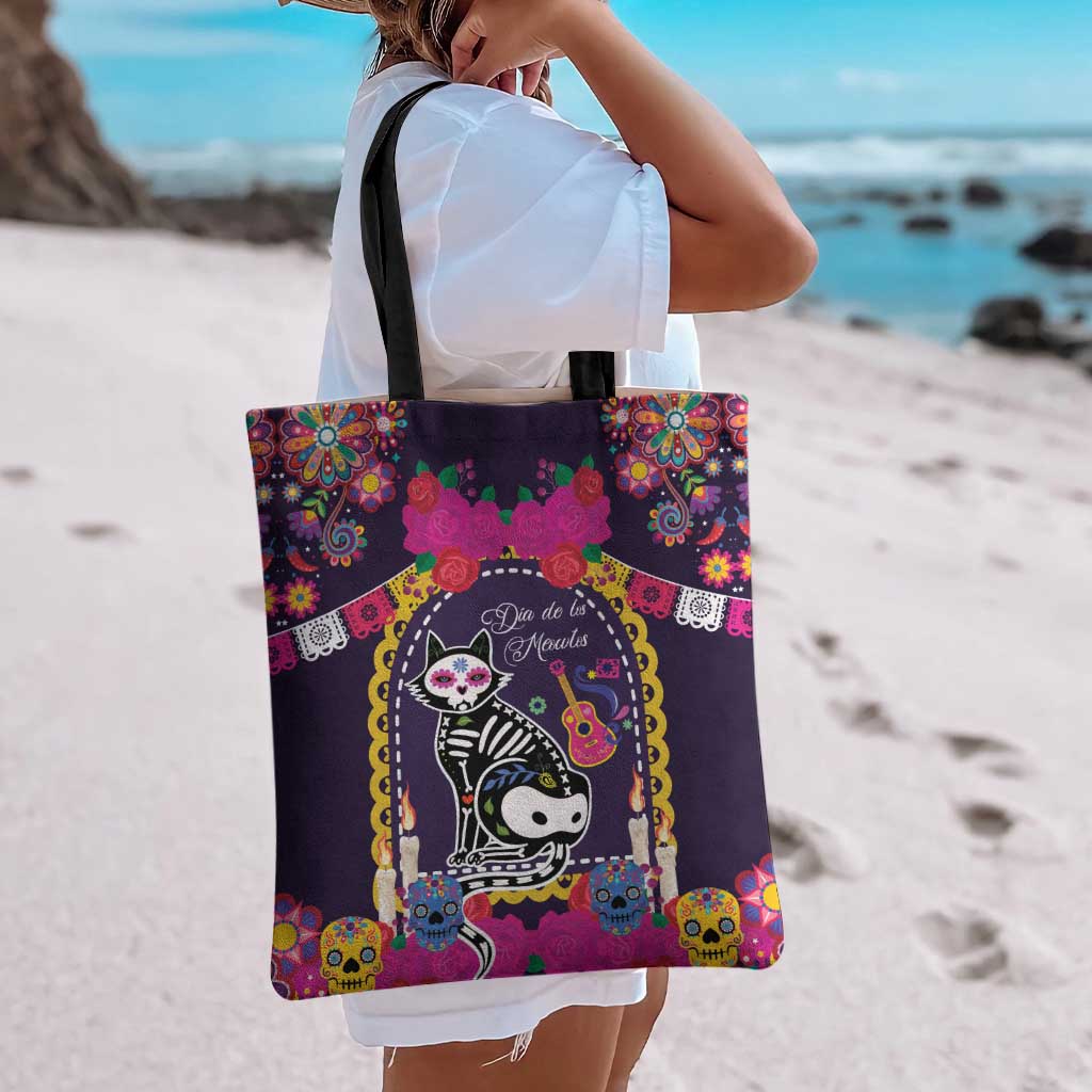 Mexico Day Of The Dead Tote Bag Cat Skeleton Dia De Los Meowtos - Wonder Print Shop