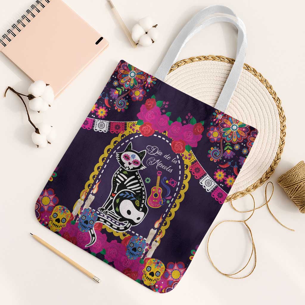 Mexico Day Of The Dead Tote Bag Cat Skeleton Dia De Los Meowtos - Wonder Print Shop