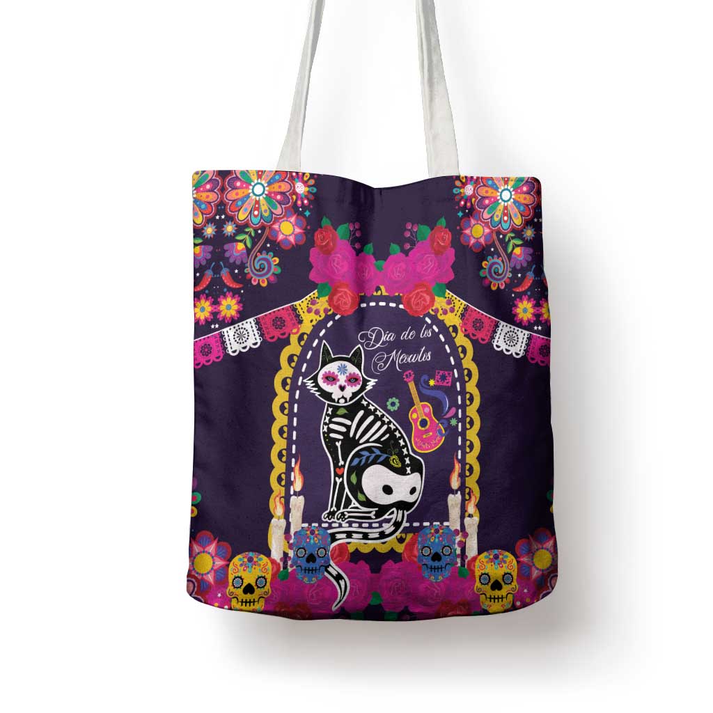 Mexico Day Of The Dead Tote Bag Cat Skeleton Dia De Los Meowtos - Wonder Print Shop