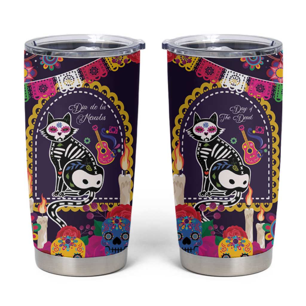 Mexico Day Of The Dead Tumbler Cup Cat Skeleton Dia De Los Meowtos - Wonder Print Shop