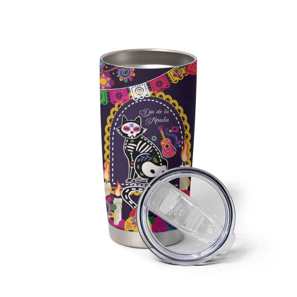 Mexico Day Of The Dead Tumbler Cup Cat Skeleton Dia De Los Meowtos - Wonder Print Shop