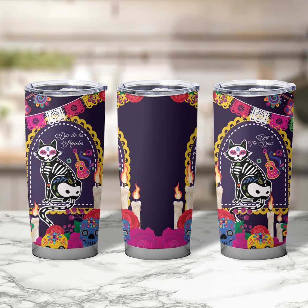 Mexico Day Of The Dead Tumbler Cup Cat Skeleton Dia De Los Meowtos - Wonder Print Shop