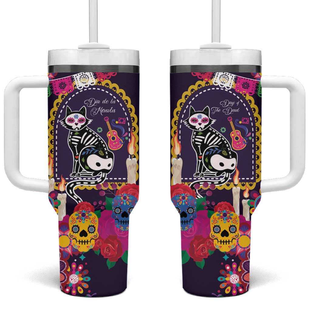 Mexico Day Of The Dead Tumbler With Handle Cat Skeleton Dia De Los Meowtos - Wonder Print Shop