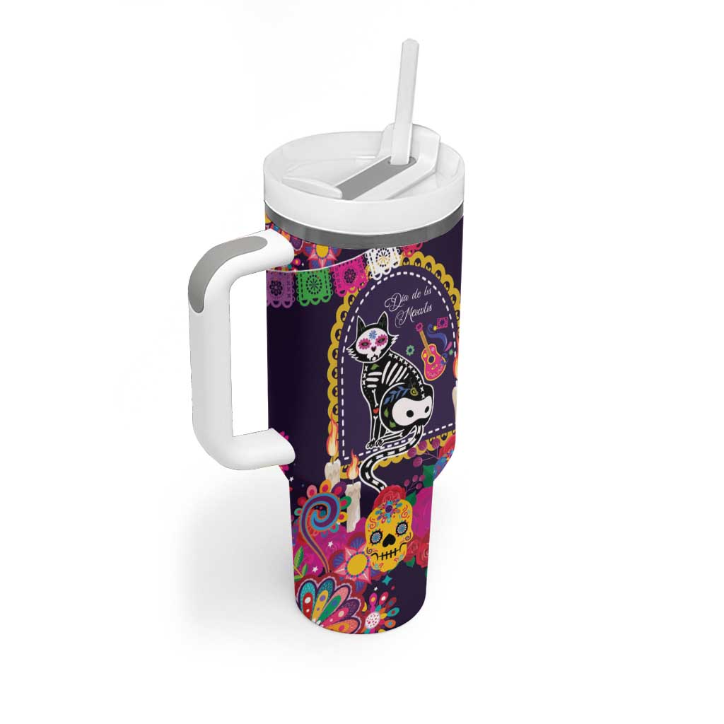 Mexico Day Of The Dead Tumbler With Handle Cat Skeleton Dia De Los Meowtos - Wonder Print Shop