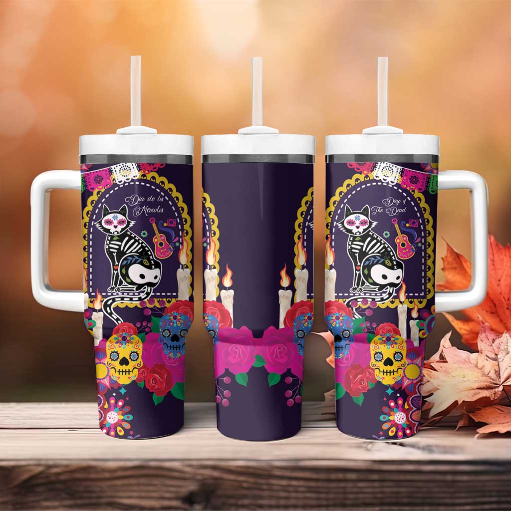 Mexico Day Of The Dead Tumbler With Handle Cat Skeleton Dia De Los Meowtos - Wonder Print Shop