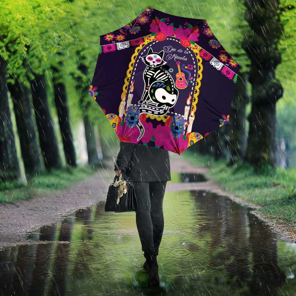 Mexico Day Of The Dead Umbrella Cat Skeleton Dia De Los Meowtos - Wonder Print Shop