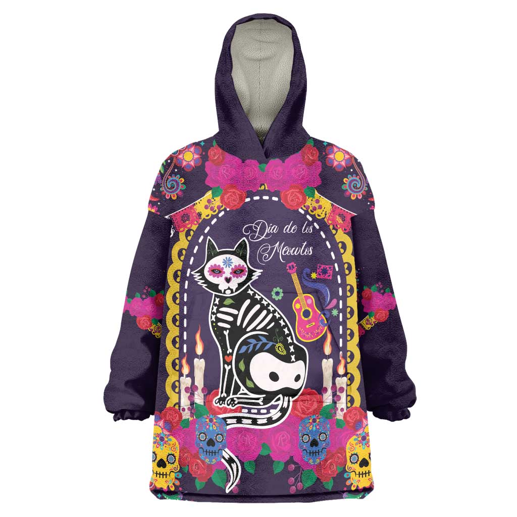 Mexico Day Of The Dead Wearable Blanket Hoodie Cat Skeleton Dia De Los Meowtos - Wonder Print Shop