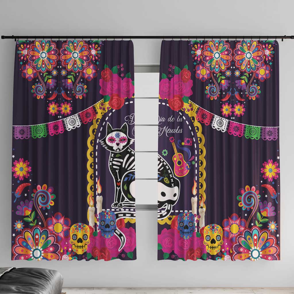 Mexico Day Of The Dead Window Curtain Cat Skeleton Dia De Los Meowtos - Wonder Print Shop