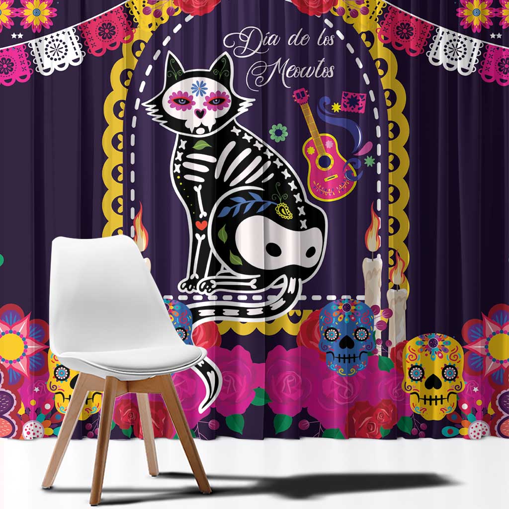 Mexico Day Of The Dead Window Curtain Cat Skeleton Dia De Los Meowtos - Wonder Print Shop