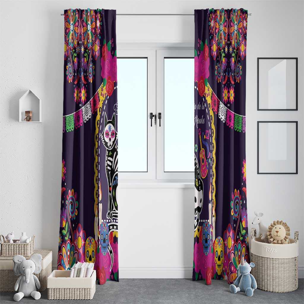 Mexico Day Of The Dead Window Curtain Cat Skeleton Dia De Los Meowtos - Wonder Print Shop