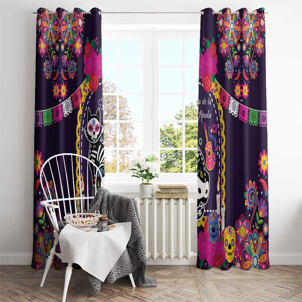 Mexico Day Of The Dead Window Curtain Cat Skeleton Dia De Los Meowtos - Wonder Print Shop