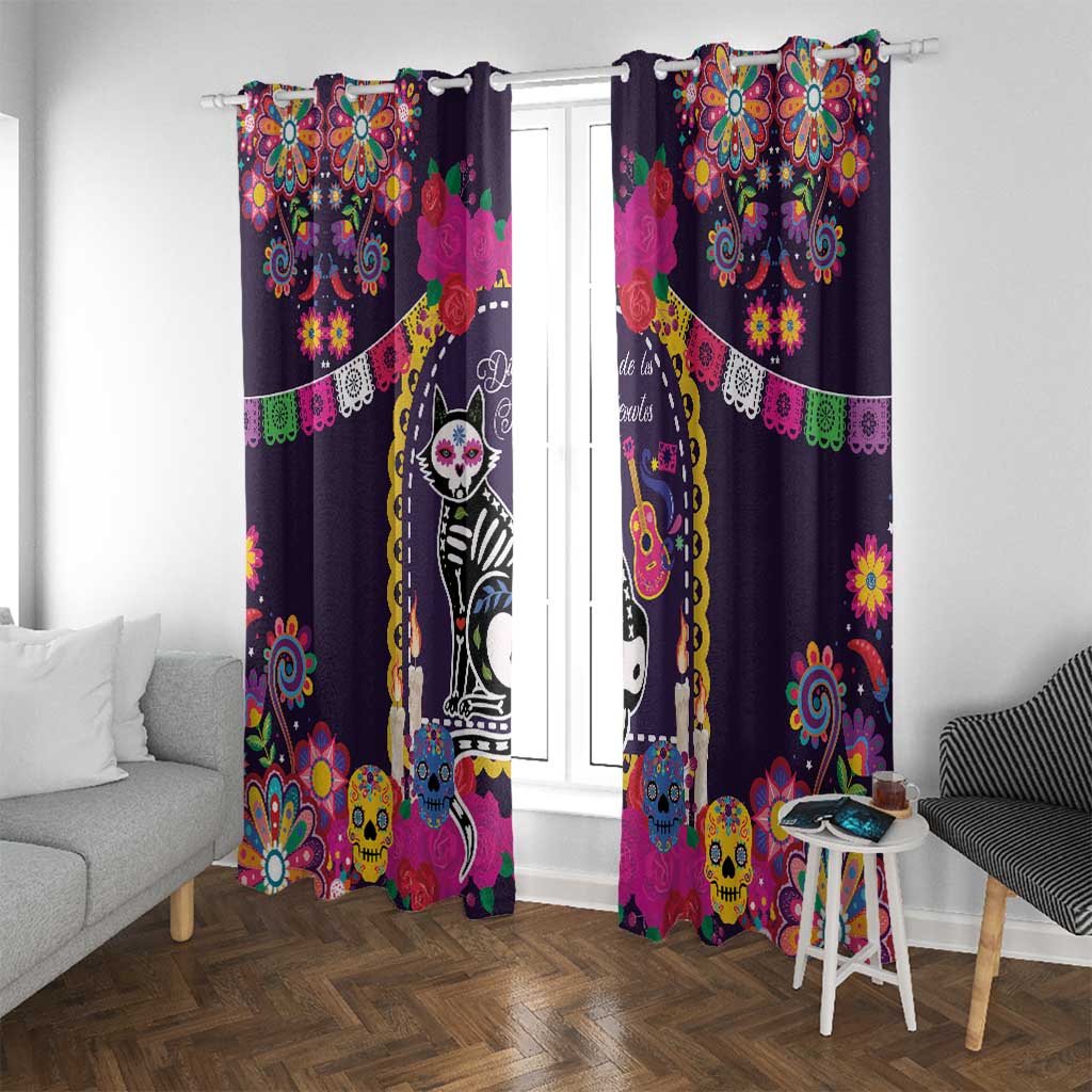 Mexico Day Of The Dead Window Curtain Cat Skeleton Dia De Los Meowtos - Wonder Print Shop
