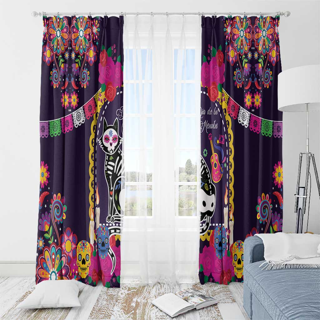 Mexico Day Of The Dead Window Curtain Cat Skeleton Dia De Los Meowtos - Wonder Print Shop