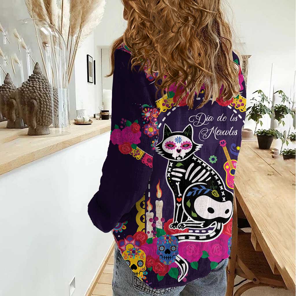 Mexico Day Of The Dead Women Casual Shirt Cat Skeleton Dia De Los Meowtos - Wonder Print Shop