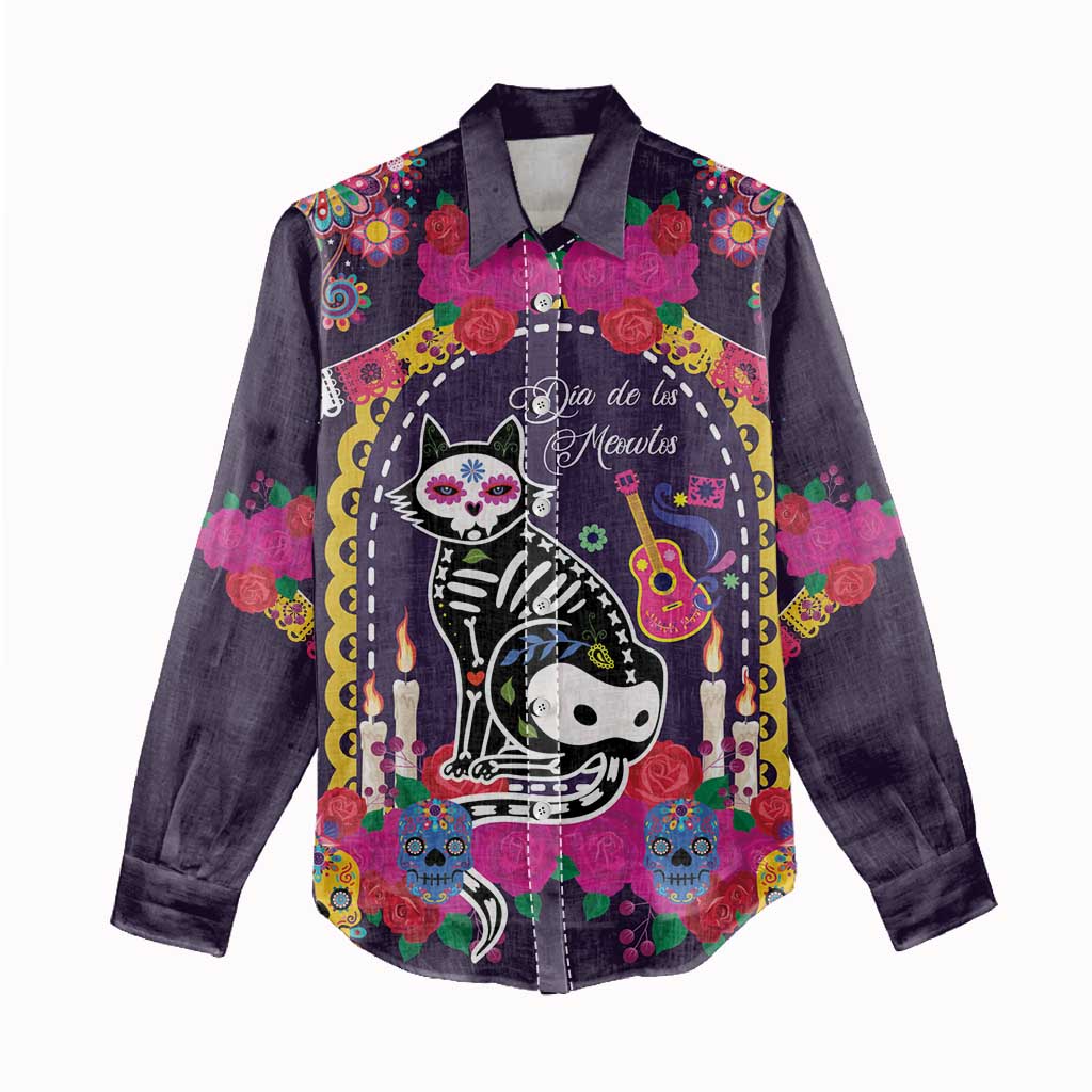 Mexico Day Of The Dead Women Casual Shirt Cat Skeleton Dia De Los Meowtos - Wonder Print Shop