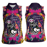 Mexico Day Of The Dead Women Sleeveless Polo Shirt Cat Skeleton Dia De Los Meowtos - Wonder Print Shop