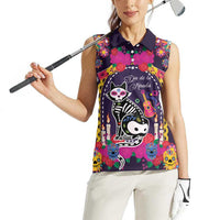 Mexico Day Of The Dead Women Sleeveless Polo Shirt Cat Skeleton Dia De Los Meowtos - Wonder Print Shop