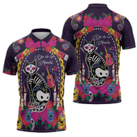Mexico Day Of The Dead Zipper Polo Shirt Cat Skeleton Dia De Los Meowtos - Wonder Print Shop