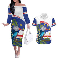Cape Verde Couples Matching Off The Shoulder Long Sleeve Dress and Hawaiian Shirt Grey-Headed Kingfisher Mix Honey Locust - Wonder Print Shop