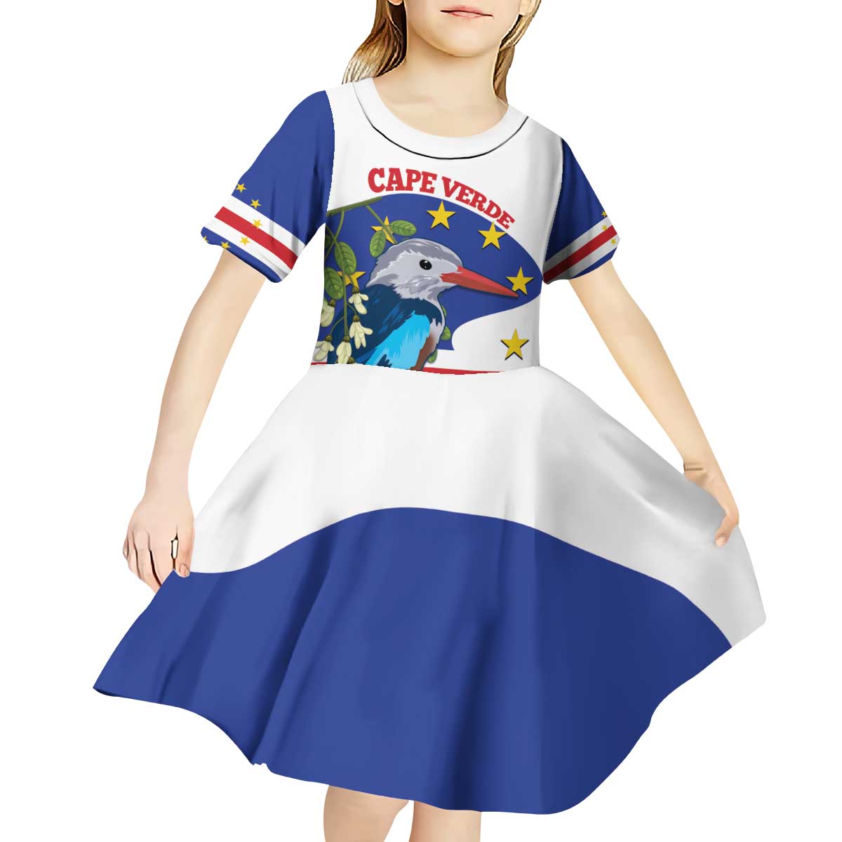 Cape Verde Kid Short Sleeve Dress Grey-Headed Kingfisher Mix Honey Locust - Wonder Print Shop
