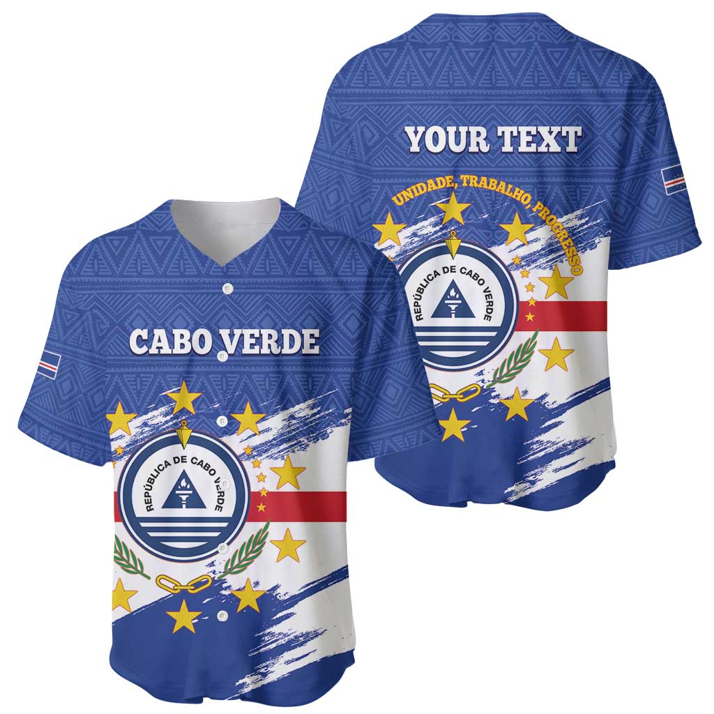 Personalized Cape Verde Baseball Jersey Coat Of Arms - African Pattern - Wonder Print Shop