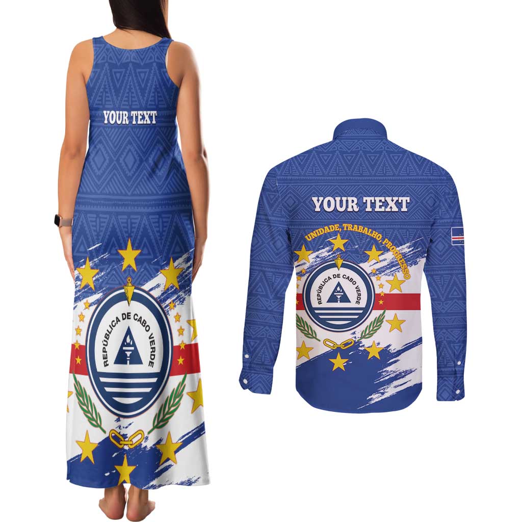 Personalized Cape Verde Couples Matching Tank Maxi Dress and Long Sleeve Button Shirt Coat Of Arms - African Pattern - Wonder Print Shop