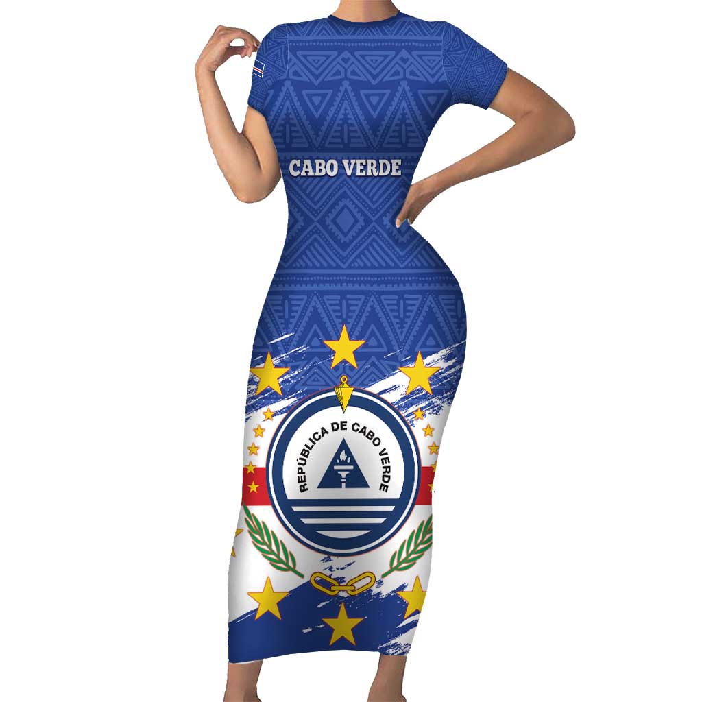 Personalized Cape Verde Family Matching Short Sleeve Bodycon Dress and Hawaiian Shirt Coat Of Arms - African Pattern - Wonder Print Shop