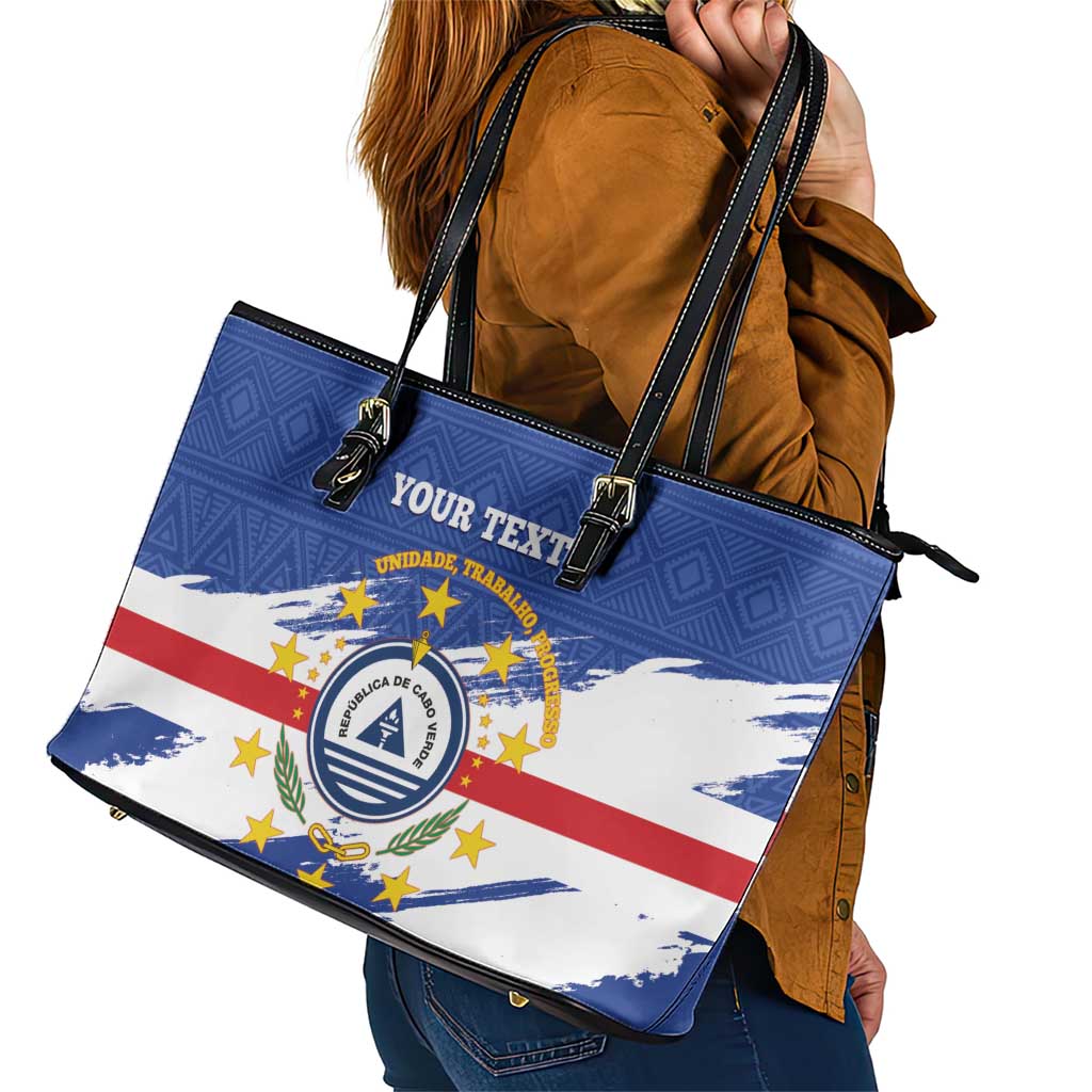 Personalized Cape Verde Leather Tote Bag Coat Of Arms - African Pattern - Wonder Print Shop