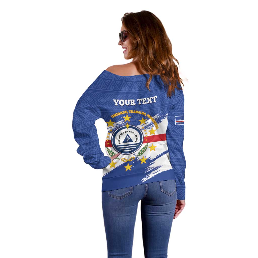 Personalized Cape Verde Off Shoulder Sweater Coat Of Arms - African Pattern - Wonder Print Shop