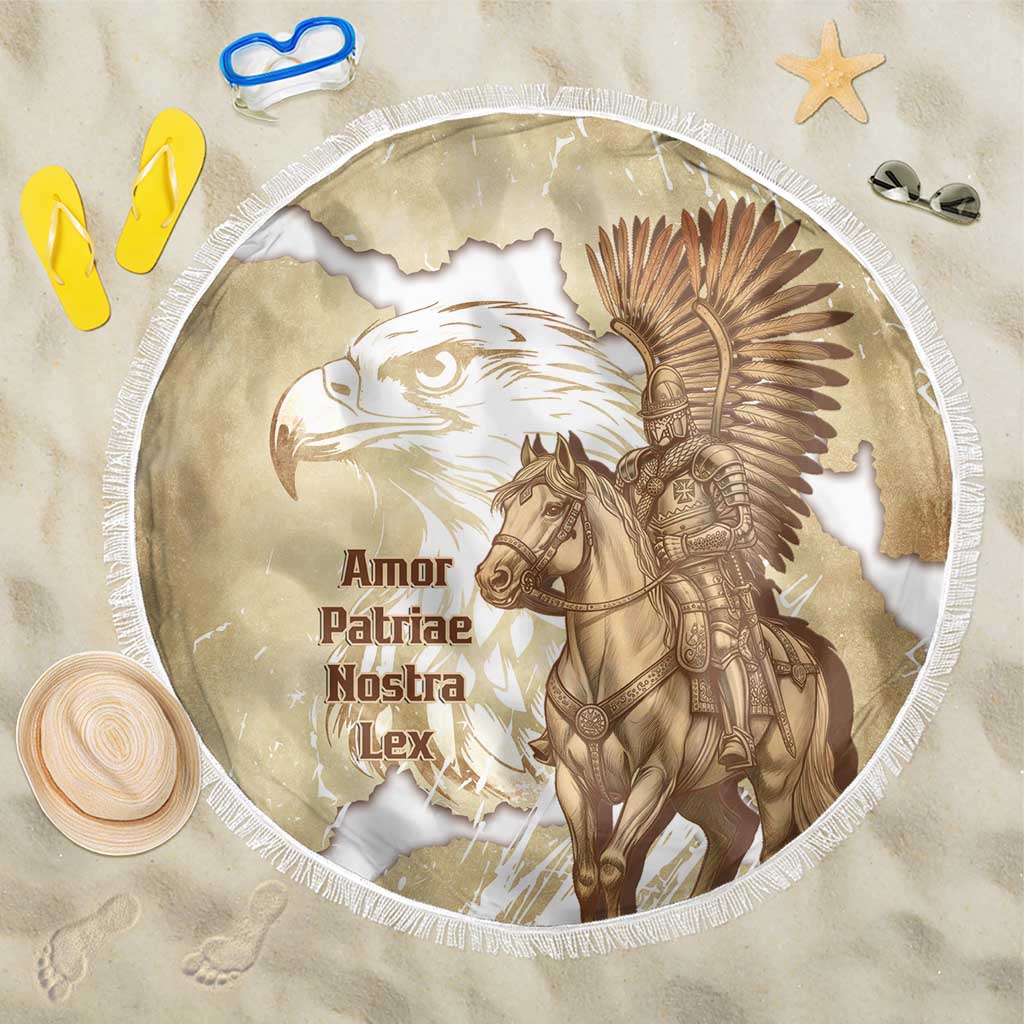 Winged Hussars Poland Beach Blanket Amor Patriae Nostra Lex Polska Eagle
