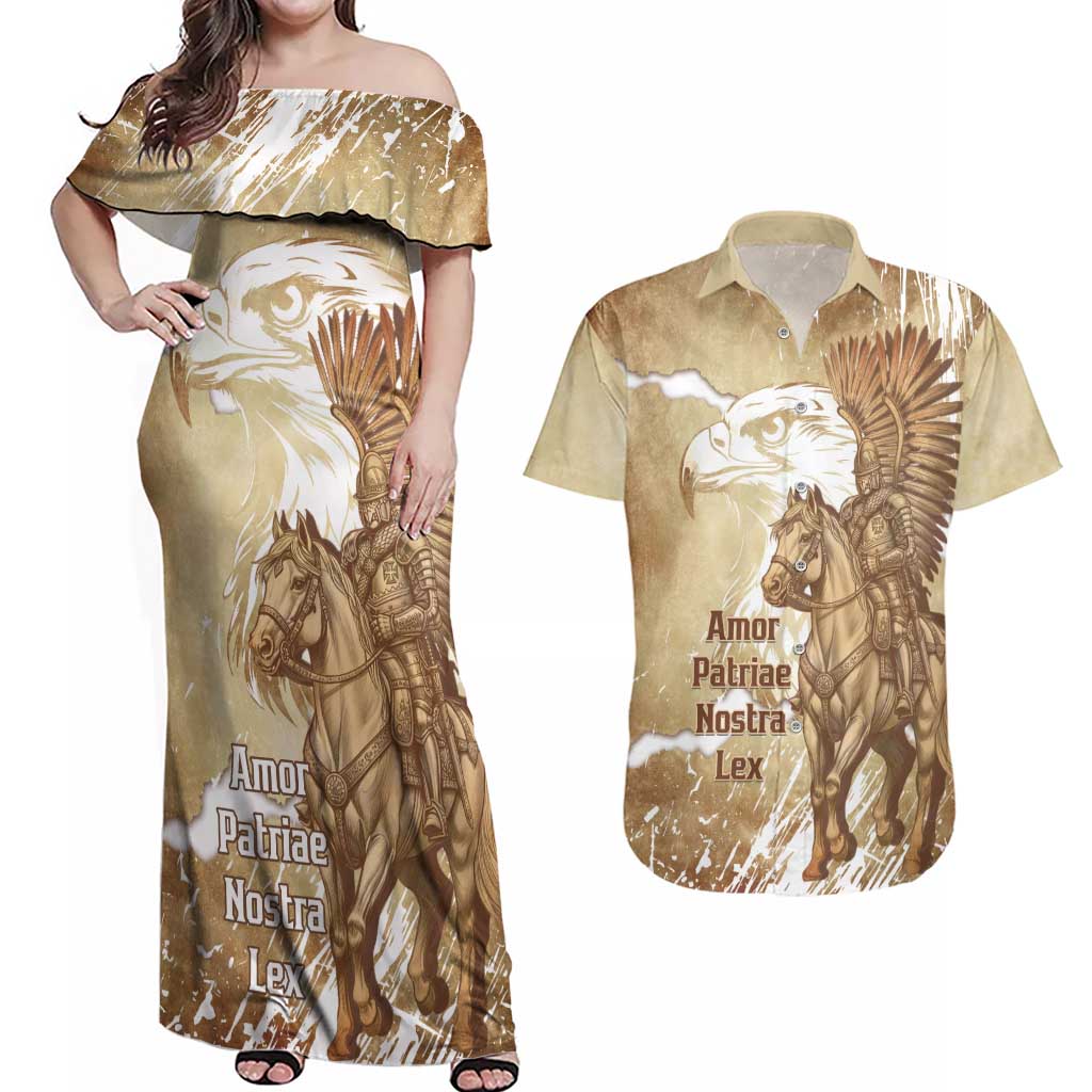 Winged Hussars Poland Couples Matching Off Shoulder Maxi Dress and Hawaiian Shirt Amor Patriae Nostra Lex Polska Eagle