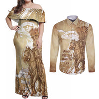 Winged Hussars Poland Couples Matching Off Shoulder Maxi Dress and Long Sleeve Button Shirt Amor Patriae Nostra Lex Polska Eagle