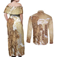 Winged Hussars Poland Couples Matching Off Shoulder Maxi Dress and Long Sleeve Button Shirt Amor Patriae Nostra Lex Polska Eagle