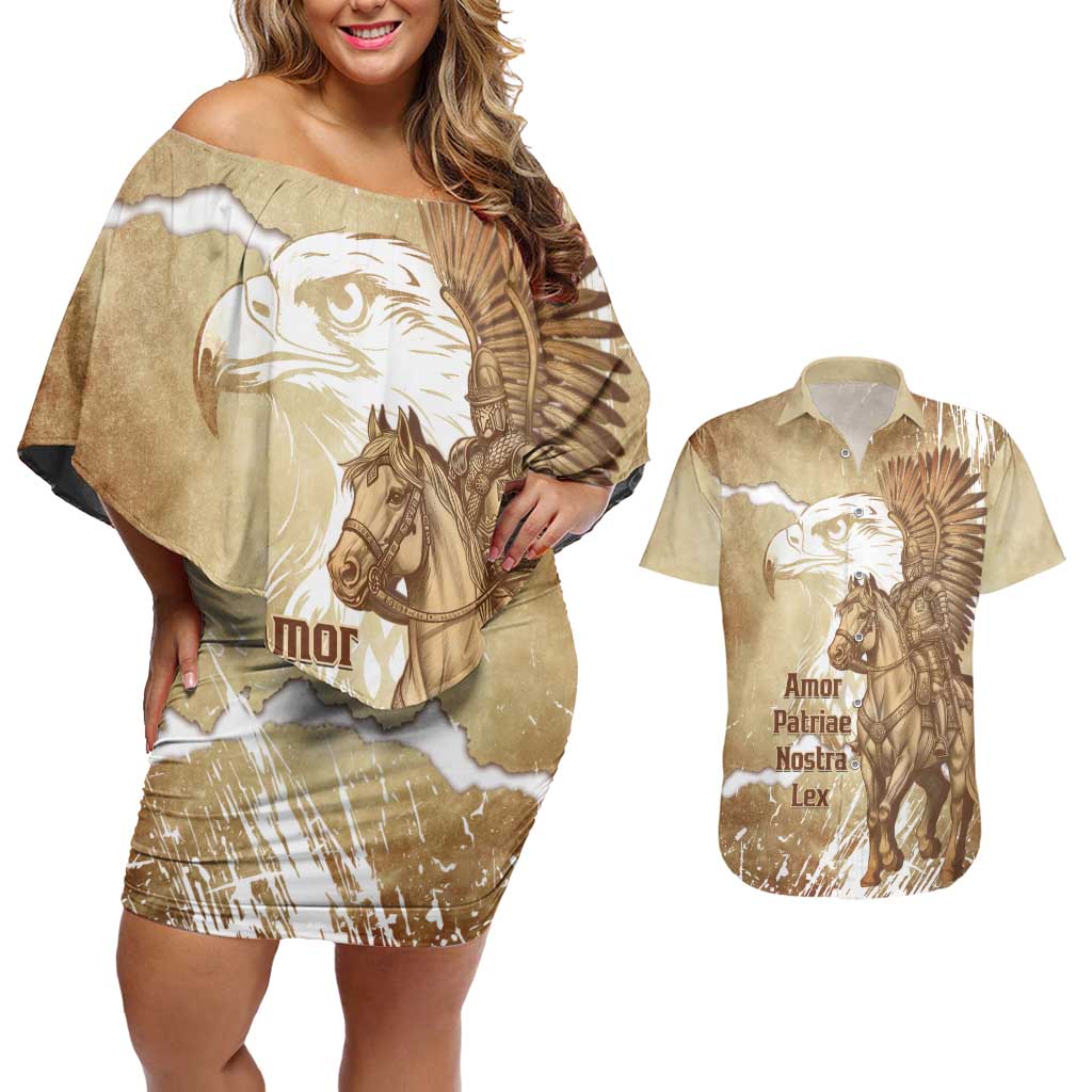 Winged Hussars Poland Couples Matching Off Shoulder Short Dress and Hawaiian Shirt Amor Patriae Nostra Lex Polska Eagle