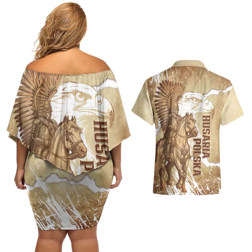 Winged Hussars Poland Couples Matching Off Shoulder Short Dress and Hawaiian Shirt Amor Patriae Nostra Lex Polska Eagle