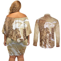 Winged Hussars Poland Couples Matching Off Shoulder Short Dress and Long Sleeve Button Shirt Amor Patriae Nostra Lex Polska Eagle