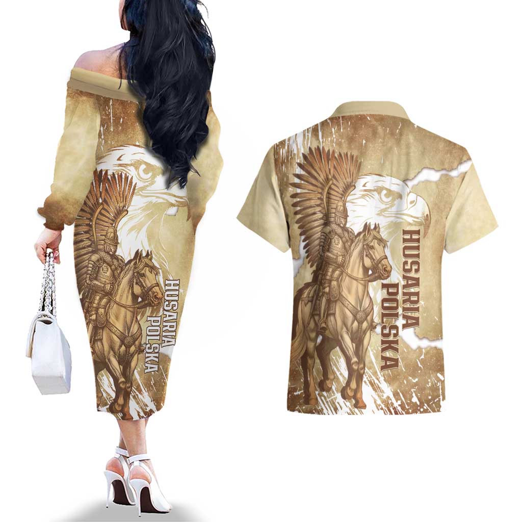 Winged Hussars Poland Couples Matching Off The Shoulder Long Sleeve Dress and Hawaiian Shirt Amor Patriae Nostra Lex Polska Eagle
