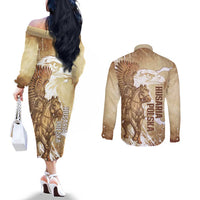 Winged Hussars Poland Couples Matching Off The Shoulder Long Sleeve Dress and Long Sleeve Button Shirt Amor Patriae Nostra Lex Polska Eagle