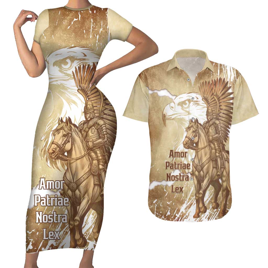 Winged Hussars Poland Couples Matching Short Sleeve Bodycon Dress and Hawaiian Shirt Amor Patriae Nostra Lex Polska Eagle