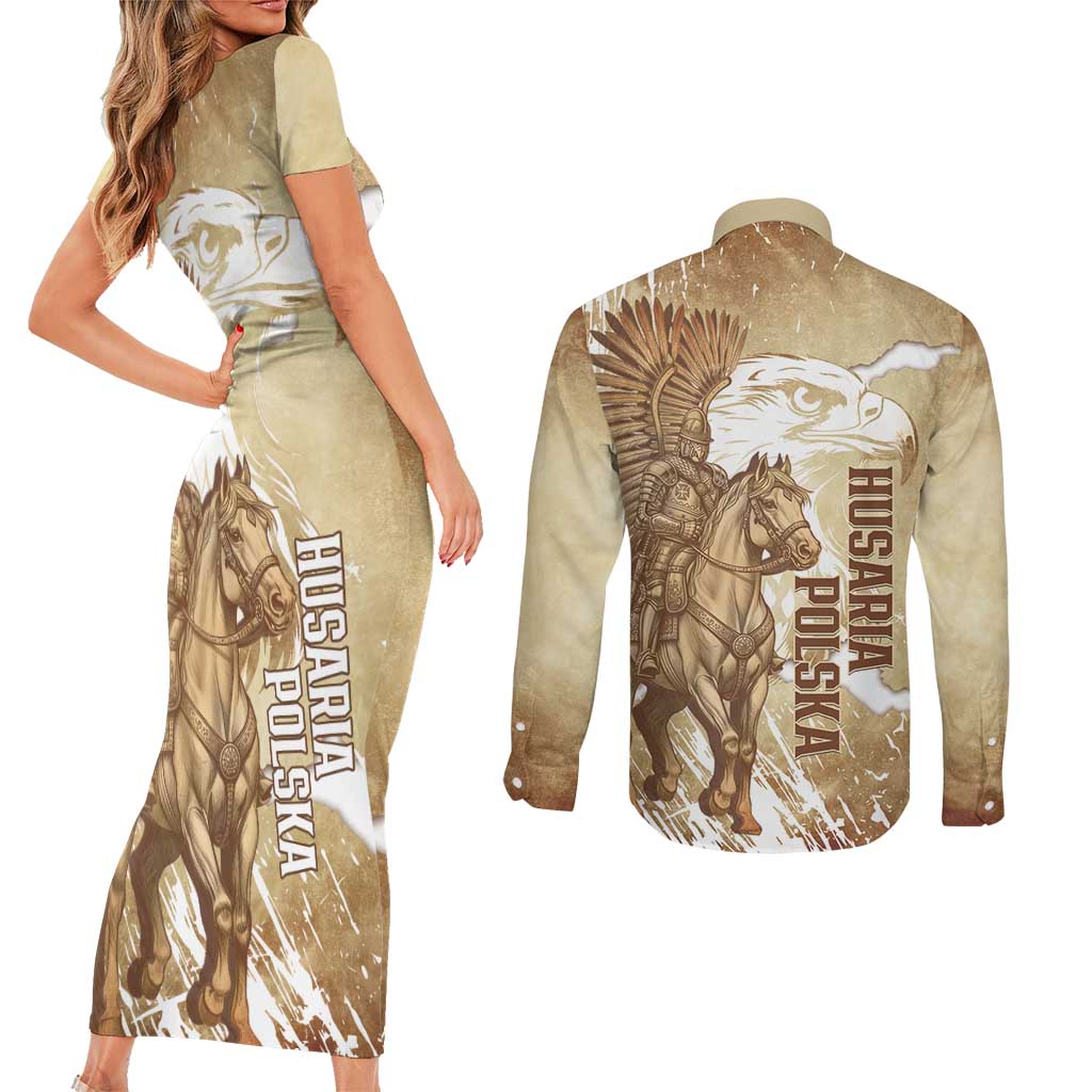 Winged Hussars Poland Couples Matching Short Sleeve Bodycon Dress and Long Sleeve Button Shirt Amor Patriae Nostra Lex Polska Eagle