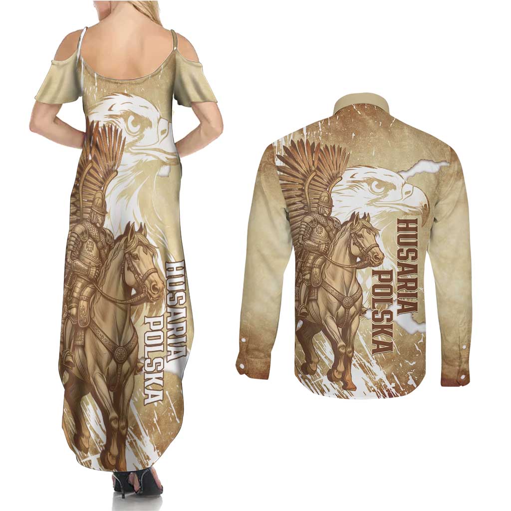 Winged Hussars Poland Couples Matching Summer Maxi Dress and Long Sleeve Button Shirt Amor Patriae Nostra Lex Polska Eagle