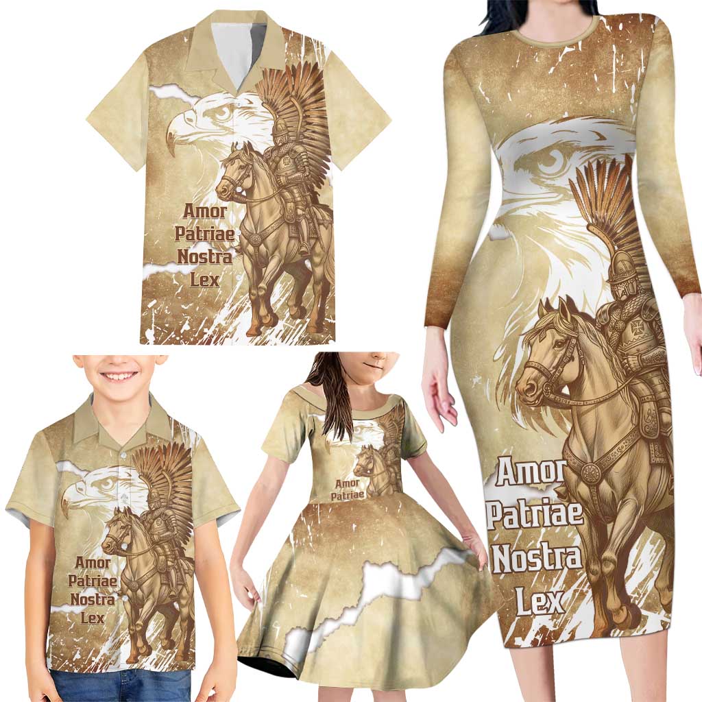 Winged Hussars Poland Family Matching Long Sleeve Bodycon Dress and Hawaiian Shirt Amor Patriae Nostra Lex Polska Eagle