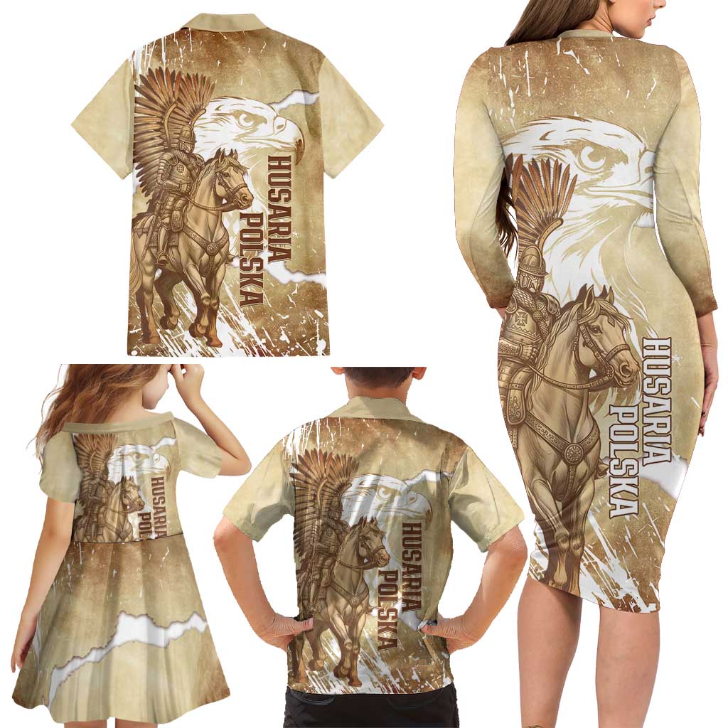 Winged Hussars Poland Family Matching Long Sleeve Bodycon Dress and Hawaiian Shirt Amor Patriae Nostra Lex Polska Eagle
