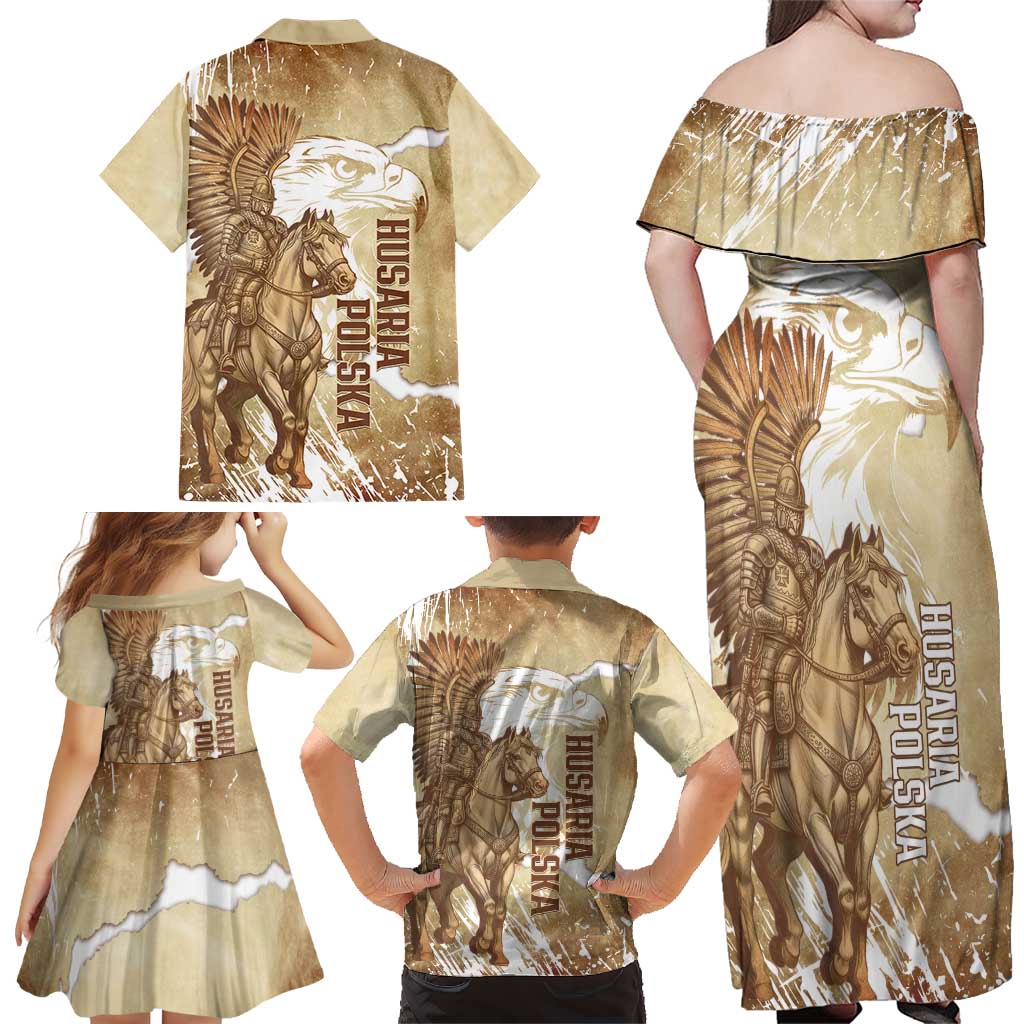 Winged Hussars Poland Family Matching Off Shoulder Maxi Dress and Hawaiian Shirt Amor Patriae Nostra Lex Polska Eagle