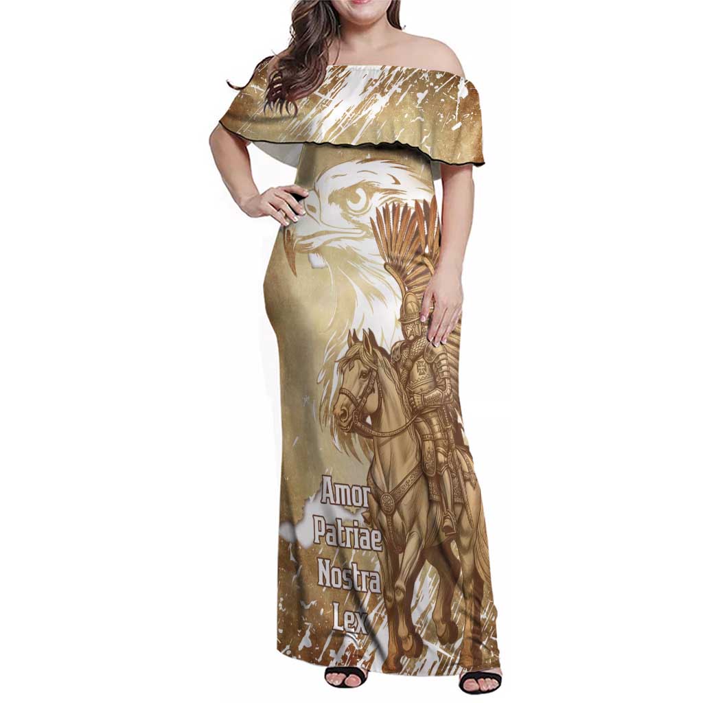 Winged Hussars Poland Family Matching Off Shoulder Maxi Dress and Hawaiian Shirt Amor Patriae Nostra Lex Polska Eagle