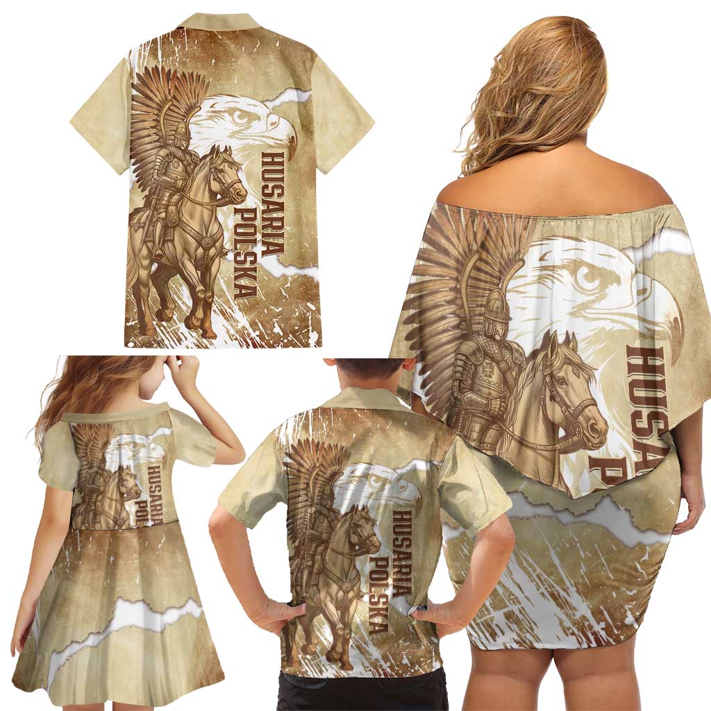 Winged Hussars Poland Family Matching Off Shoulder Short Dress and Hawaiian Shirt Amor Patriae Nostra Lex Polska Eagle