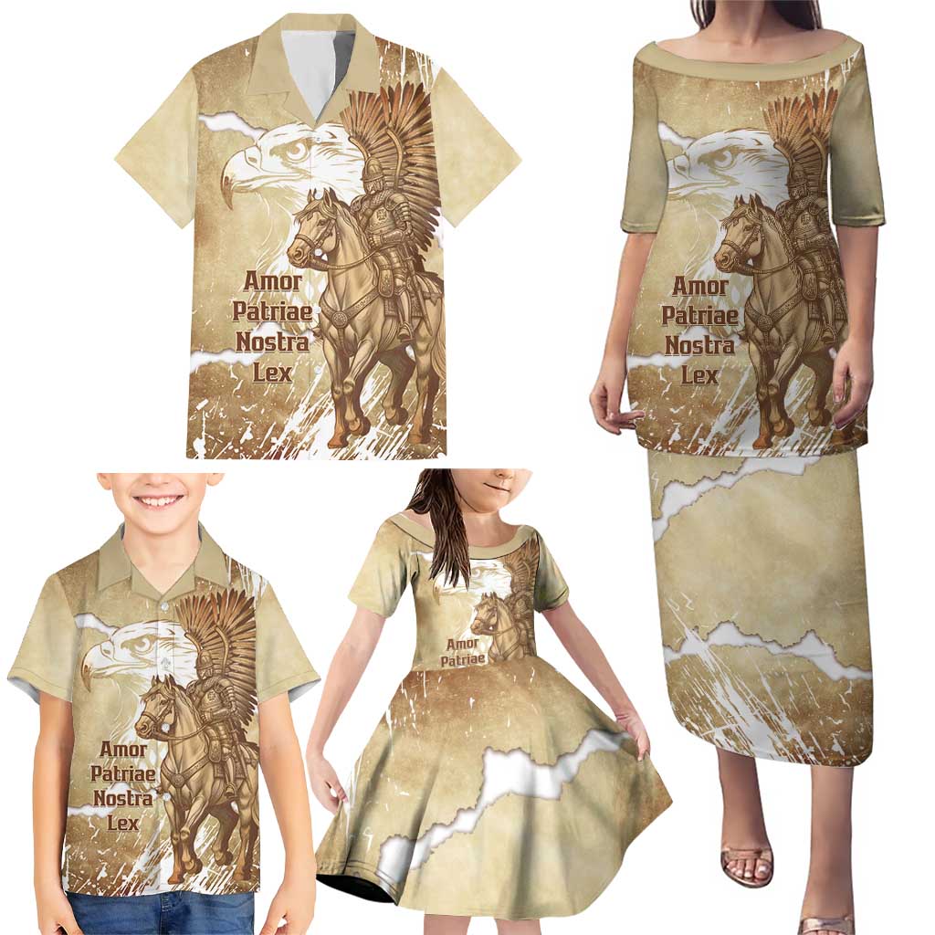 Winged Hussars Poland Family Matching Puletasi and Hawaiian Shirt Amor Patriae Nostra Lex Polska Eagle