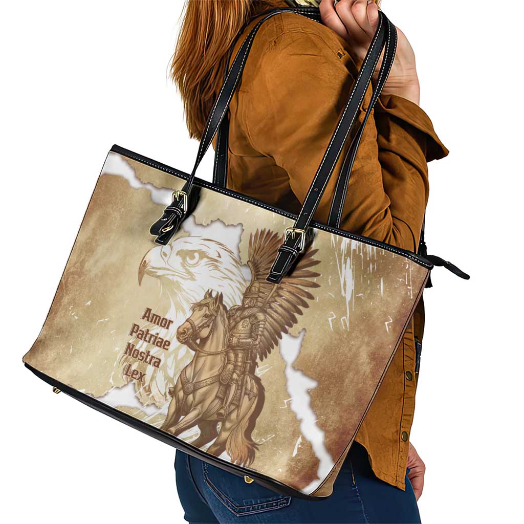 Winged Hussars Poland Leather Tote Bag Amor Patriae Nostra Lex Polska Eagle