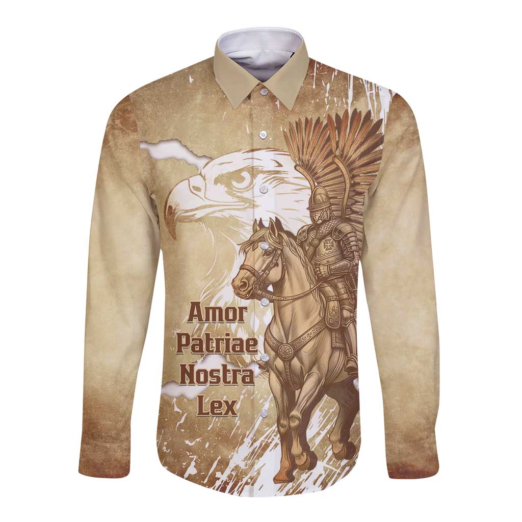 Winged Hussars Poland Long Sleeve Button Shirt Amor Patriae Nostra Lex Polska Eagle